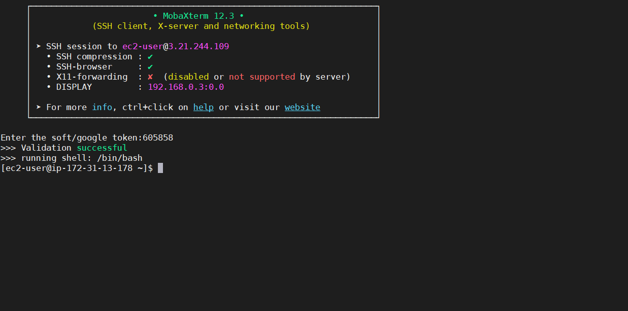 Linux Two Factor Authentication (2FA / MFA) google authentication successful